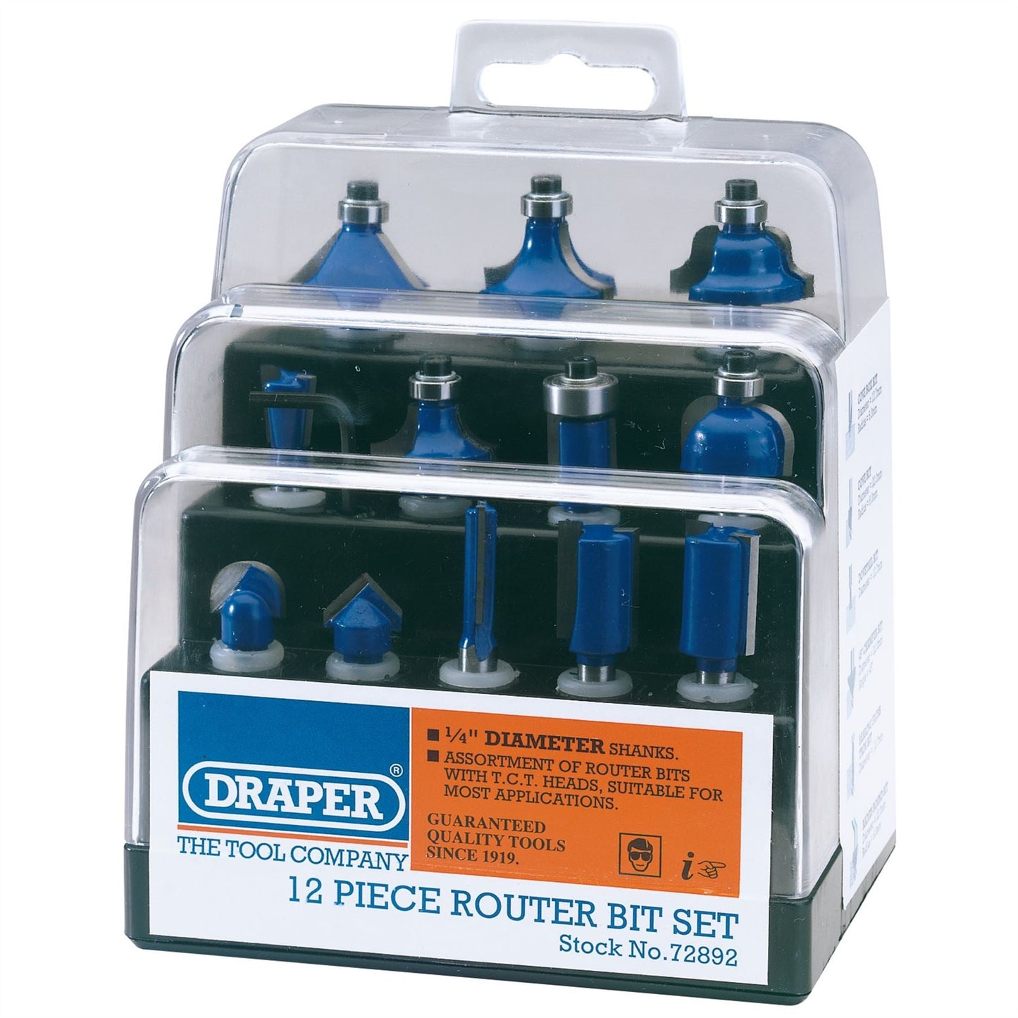 Draper 72892 TCT Router Bit Set 1/4" 12 Piece Draper