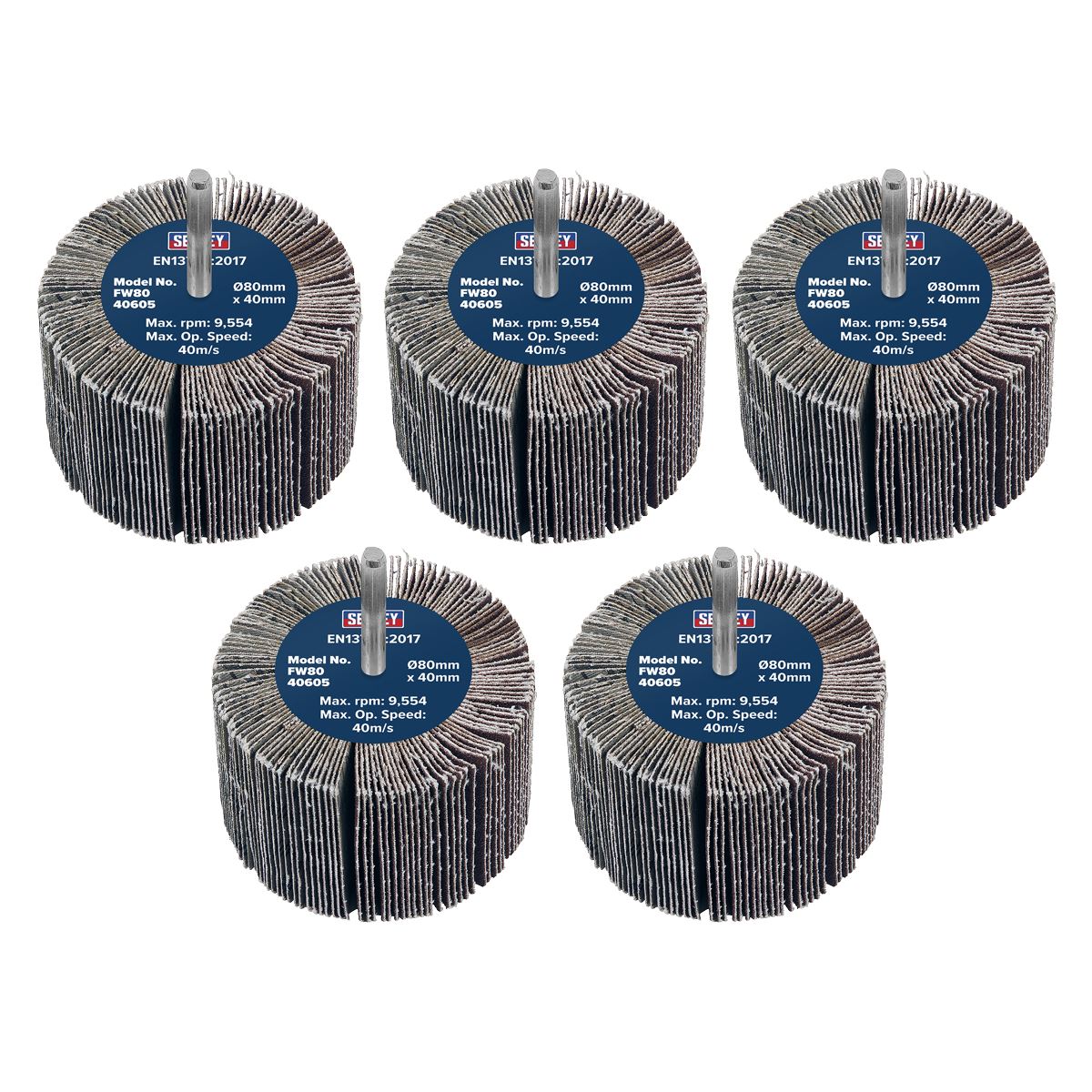 Sealey FW8040605 Abrasive Flap Wheel Ø80 x 40mm 60Grit Ø6mm Shaft - Pack of 5 Sealey