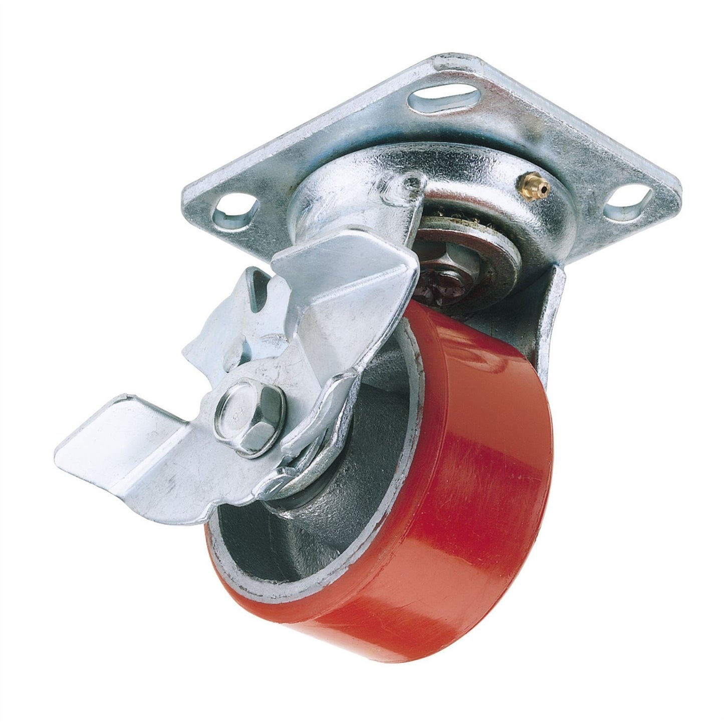 Draper 65527 Swivel Plate Fixing Heavy Duty Polyurethane Wheel with Brake 125mm Diameter S.W.L. 300kg Draper