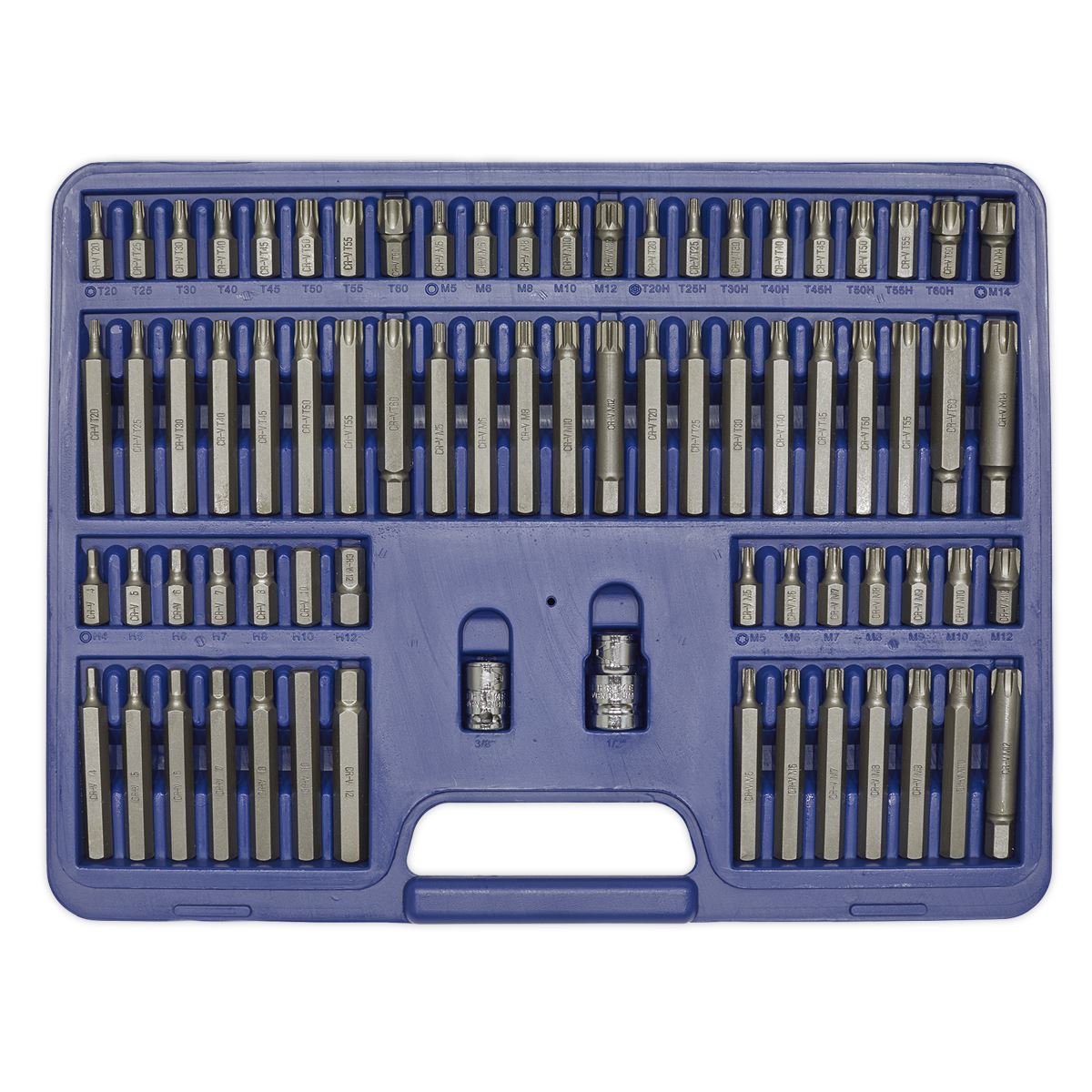 Sealey AK21974 TRX-Star/Security TRX-Star/Hex/Ribe/Spline Bit Set 74pc 3/8" & 1/2"Sq Drive Sealey
