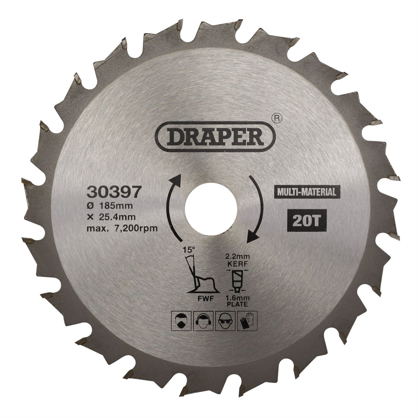 Draper 30397 TCT Multi-Purpose Circular Saw Blade 185 x 25.4mm 20T Draper