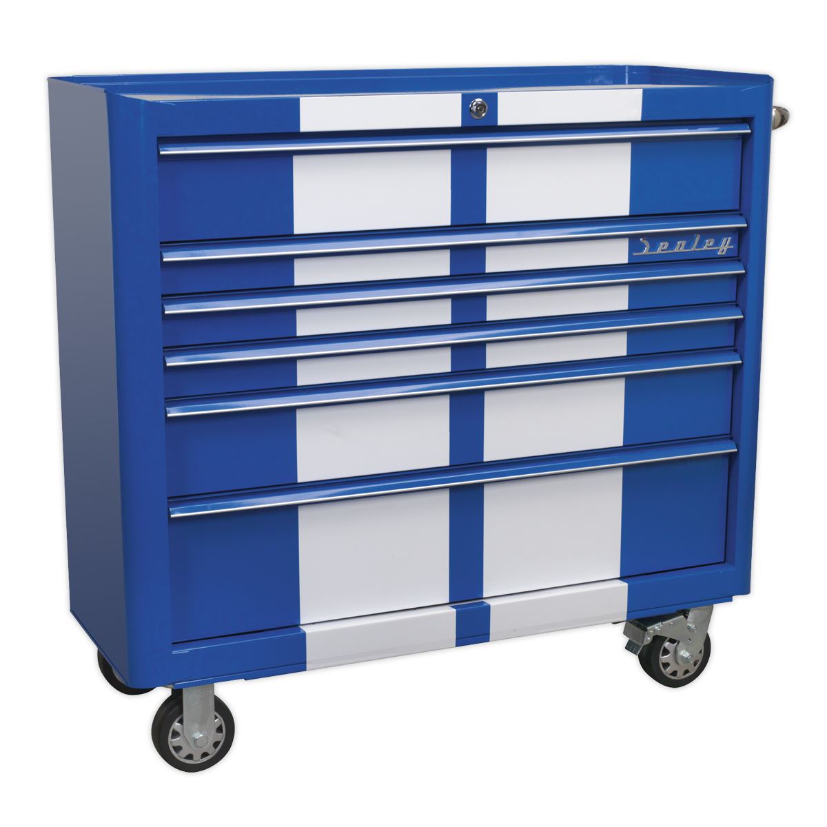 Sealey AP41COMBOBWS Retro Style Wide Topchest & Rollcab Combination 10 Drawer Blue/White Stripes Sealey
