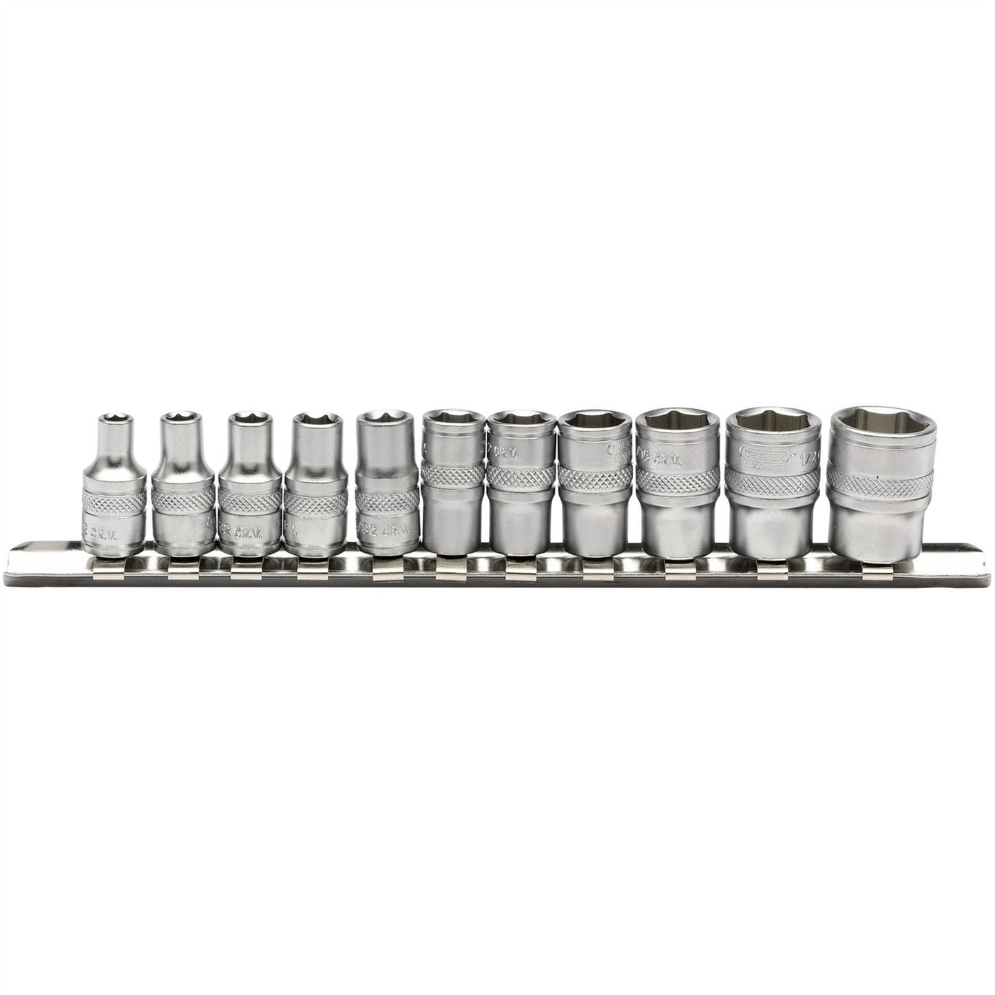 Draper 16488 Imperial Socket Set on a Metal Rail 1/4" Sq. Dr. 11 Piece Draper