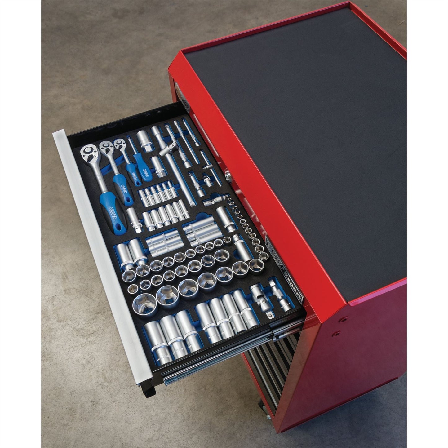 Draper 63540 Socket Set in Full Drawer EVA Insert Tray 1/4" 3/8" and 1/2" 84 Piece Draper