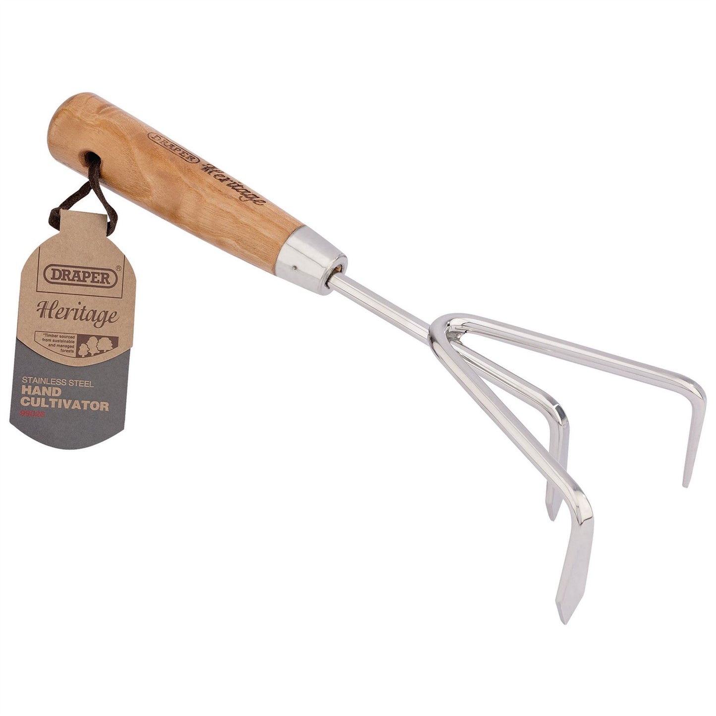 Draper 99026 Heritage Stainless Steel Hand Cultivator with Ash Handle Draper