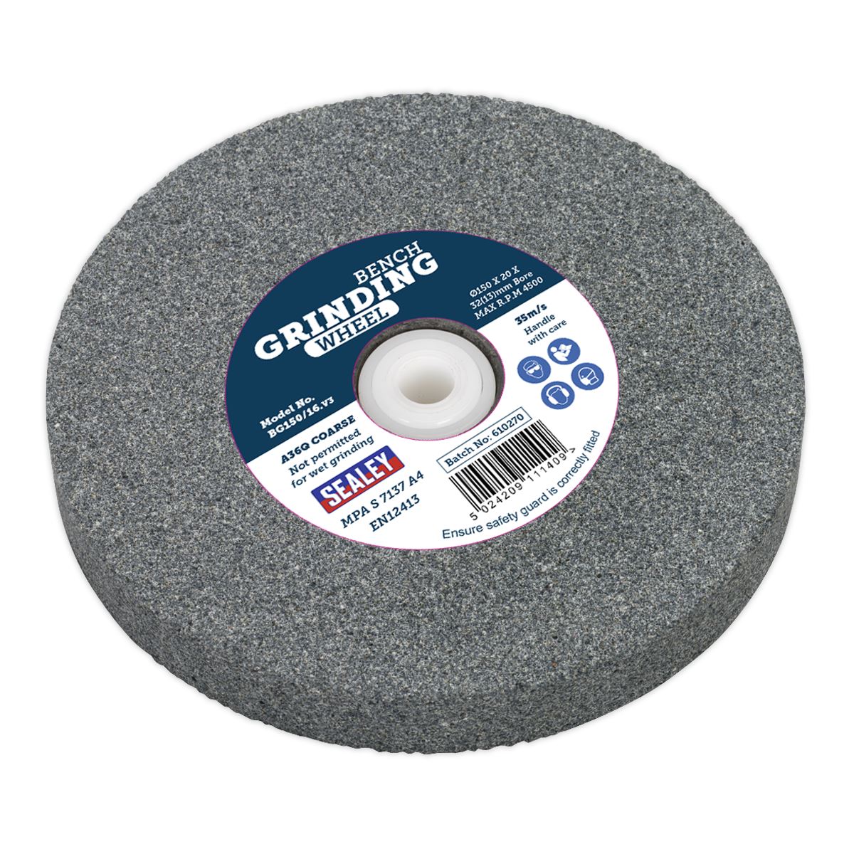 Sealey BG150/16 Grinding Stone Ø150 x 20mm Ø32(Ø13)mm Bore A36Q Coarse Sealey