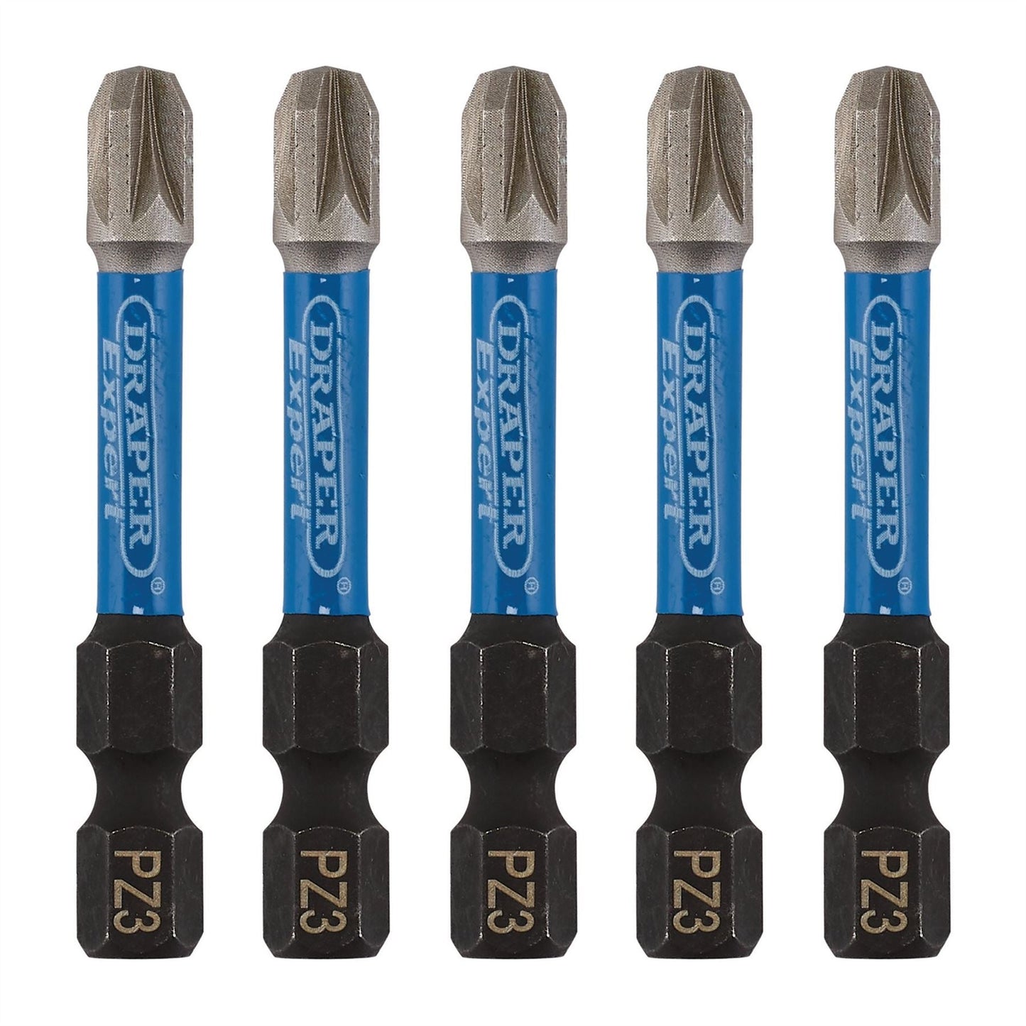Draper 05648 Expert PZ-Type Impact Screwdriver Bits No.3 x 50mm 1/4" Hex Pack of 5 Draper