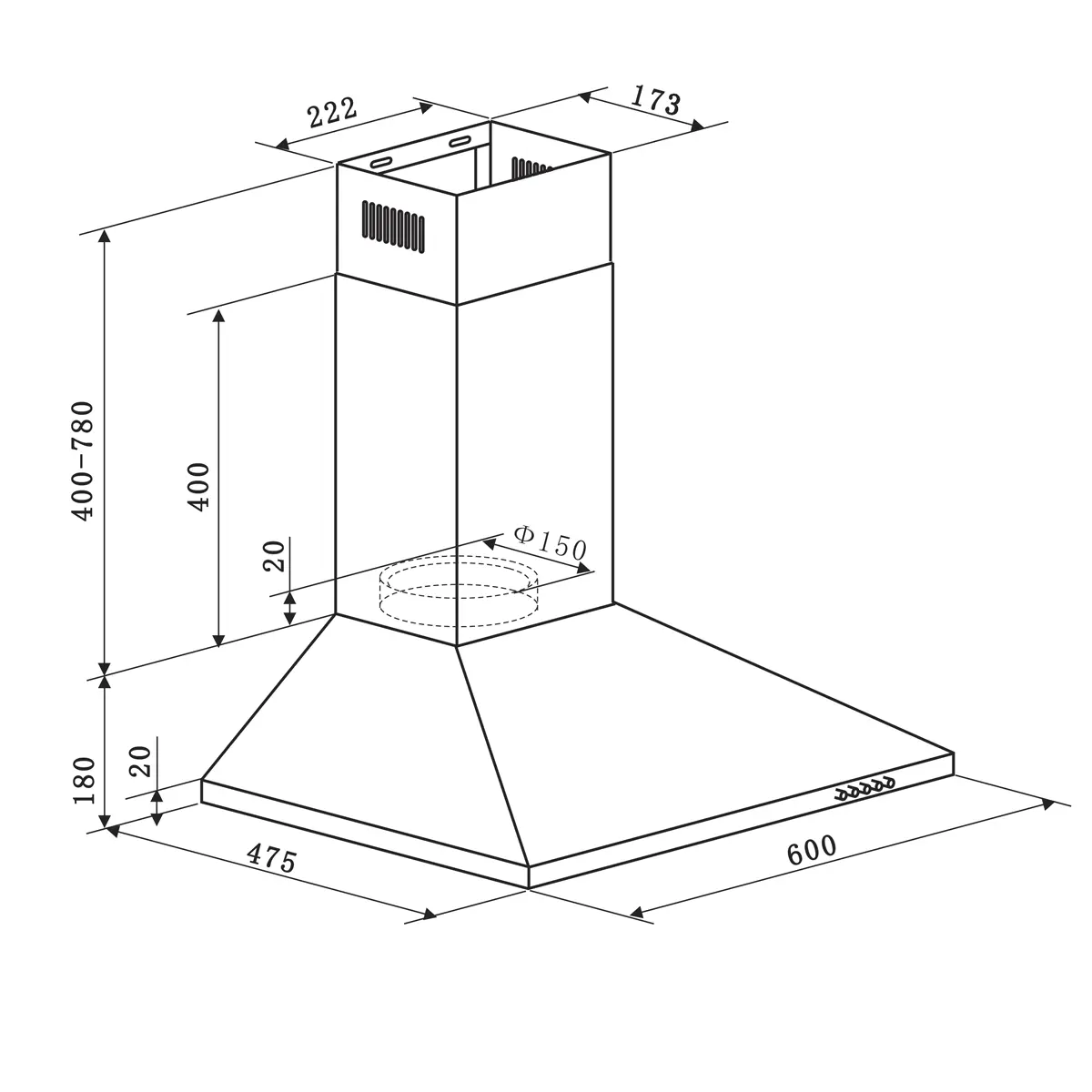 Baridi DH126 60cm Chimney Style Cooker Hood with Carbon Filters Stainless Steel Baridi