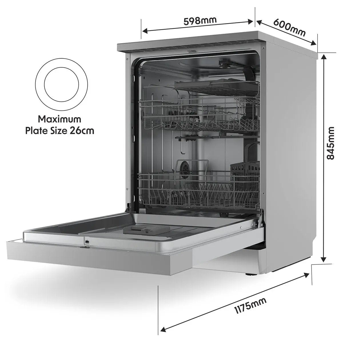 Baridi DH167 Freestanding Dishwasher Full Size Standard 60cm Wide with 14 Place Settings 8 Programs & 5 Functions LED Display Silver Baridi