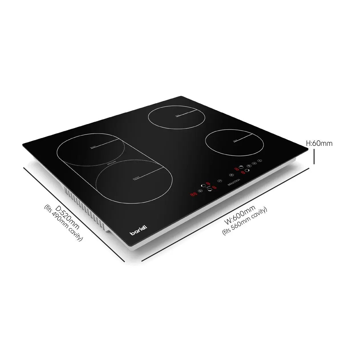 Baridi DH178 60cm Built-In Induction Hob with Bridge Zone 4 Cooking Zones 2800W Boost Function 9 Power Levels Touch Control & Timer Baridi