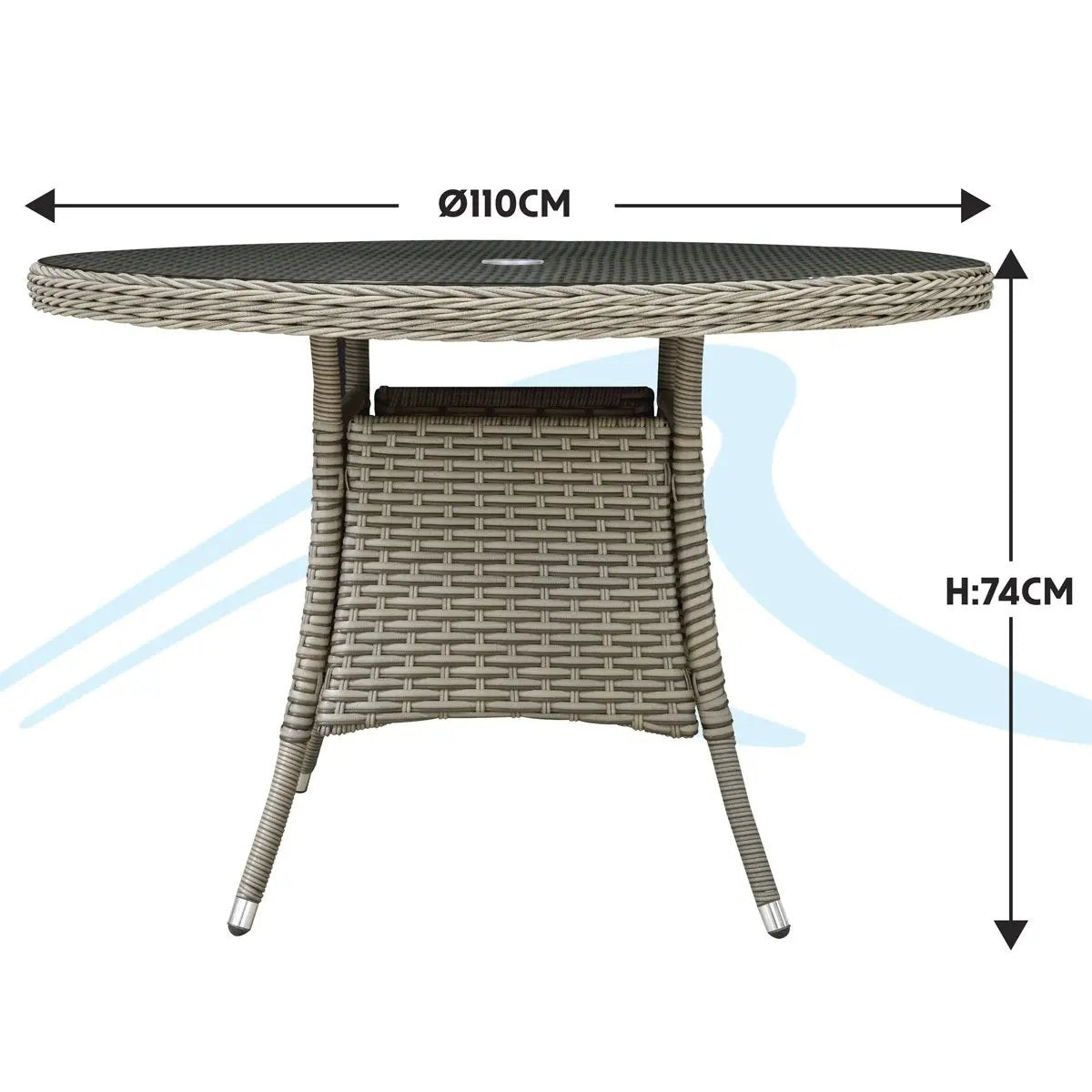 Dellonda DG66 Chester Rattan Wicker Outdoor Dining Table with Tempered Glass Top Brown Dellonda