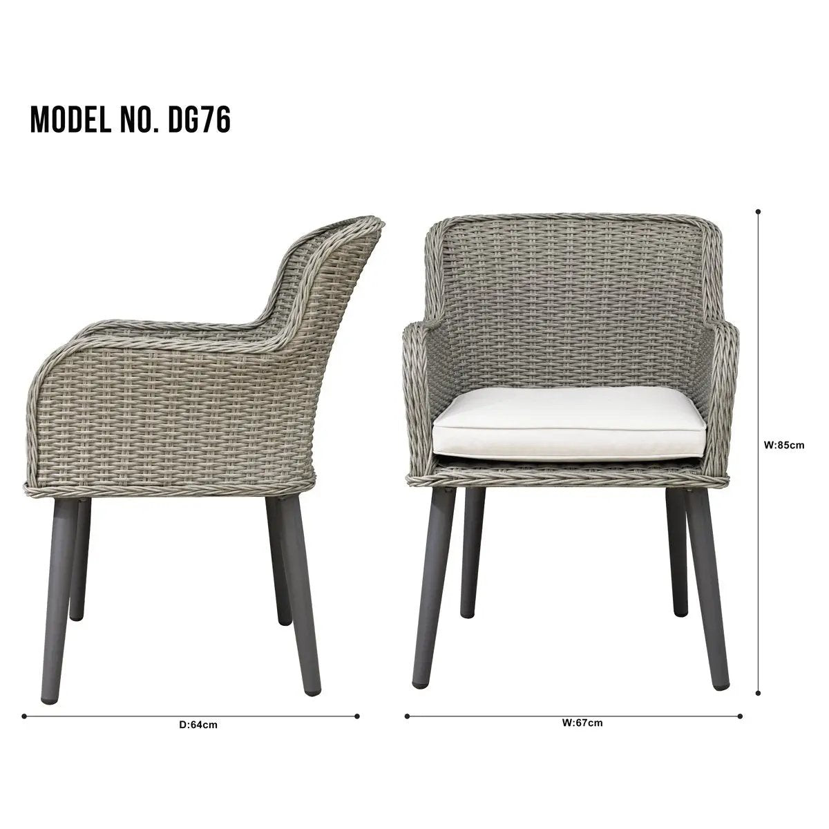 Dellonda DG76 Buxton Rattan Wicker Outdoor Dining Armchairs with Cushion Set of 2 Grey Dellonda