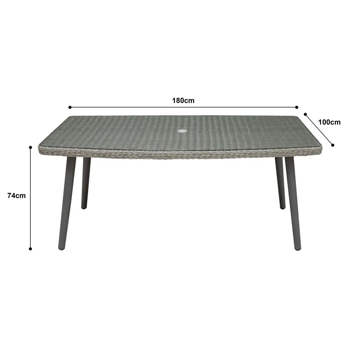 Dellonda DG78 Buxton Rattan Wicker Outdoor Dining Table with Clear Tempered Glass Top Grey Dellonda