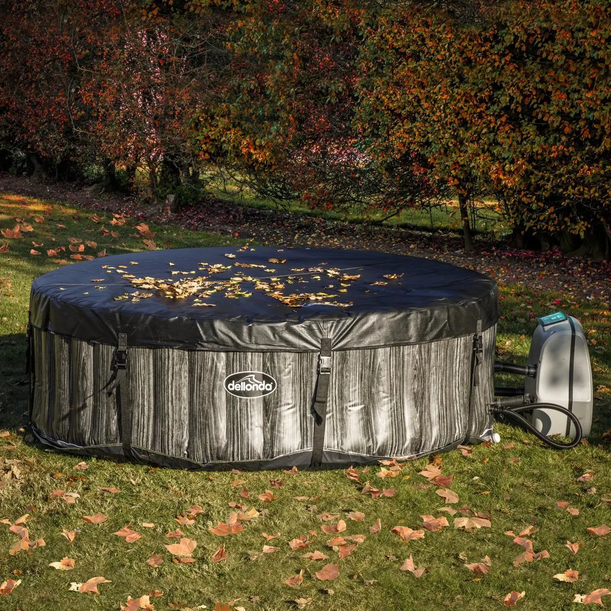 Dellonda DL88 2-4 Person Inflatable Hot Tub Spa with Smart Pump - Wood Effect Dellonda