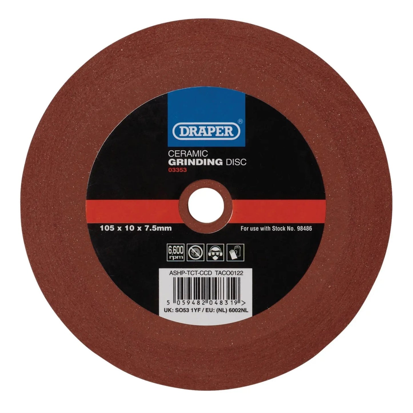 Draper 03353 Ceramic Grinding Disc 105 x 10 x 7.5mm Draper