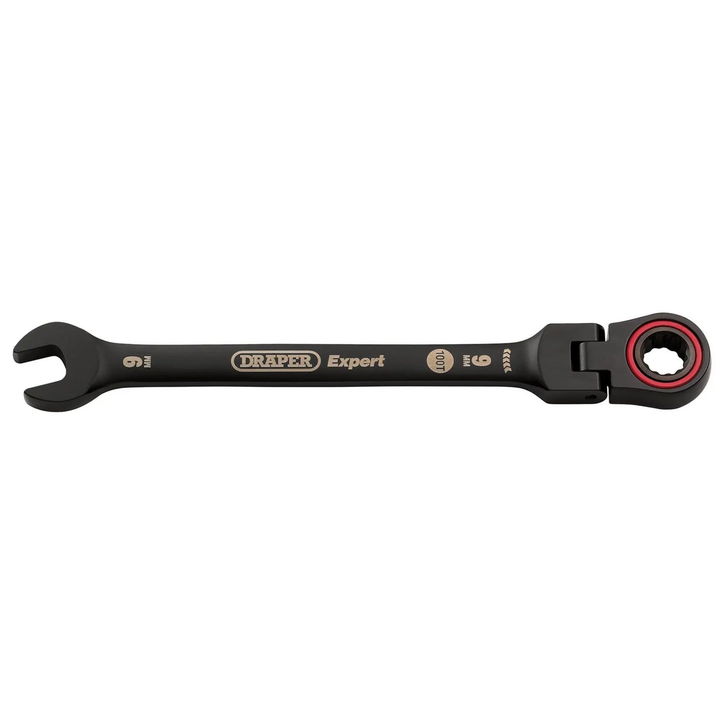Draper 03915 Expert HI-TORQ® Metric Flexible Head Ratchet Combination Spanner 9mm Black Draper