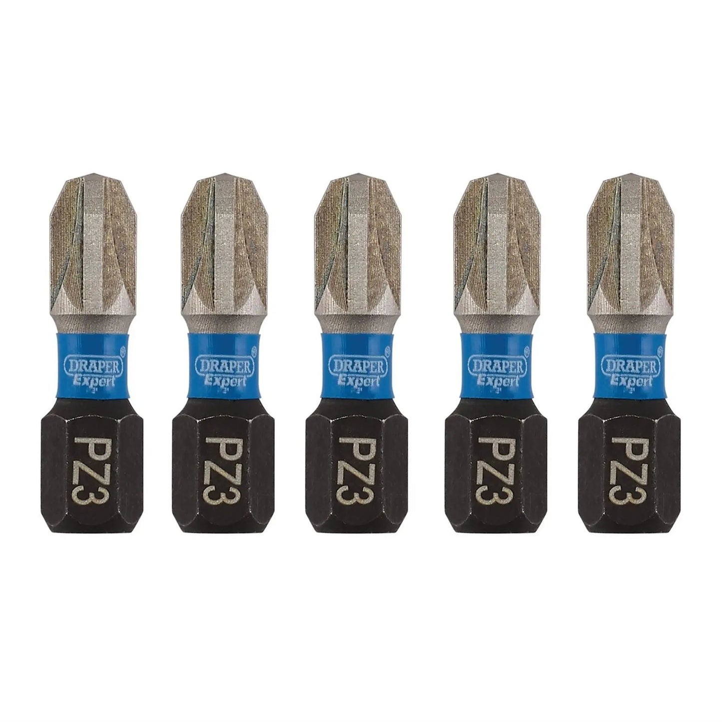 Draper 04975 Expert PZ-Type Impact Screwdriver Bits No.3 x 25mm 1/4" Hex Pack of 5 Draper