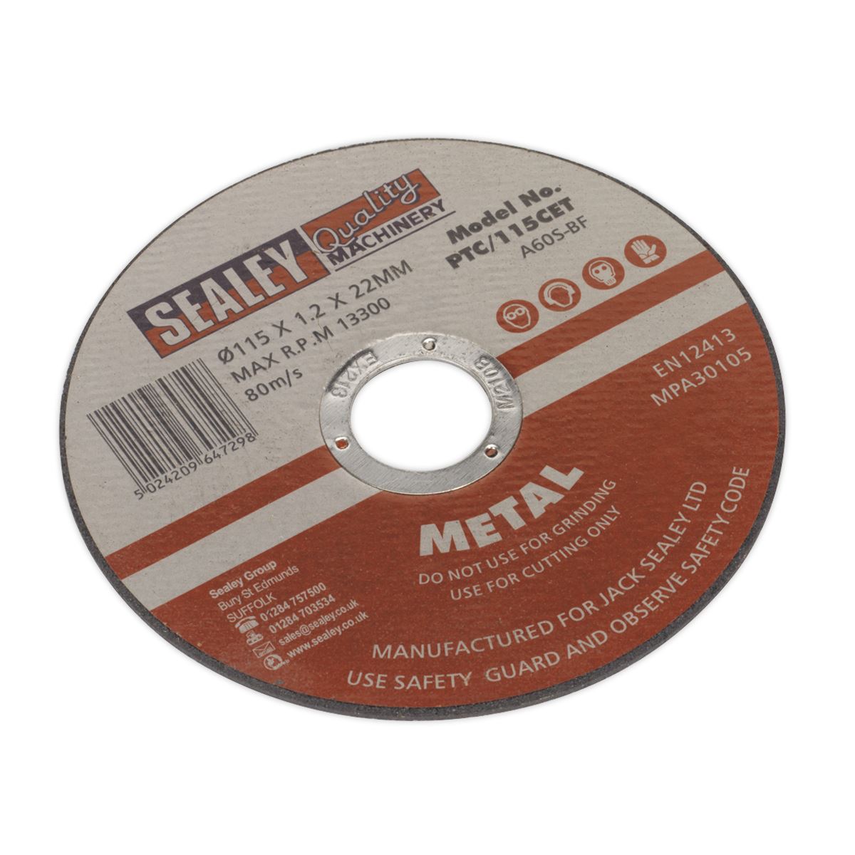 Sealey PTC11510CET Cutting Disc Ø115 x 1.2mm Ø22mm Bore Pack of 10 Sealey