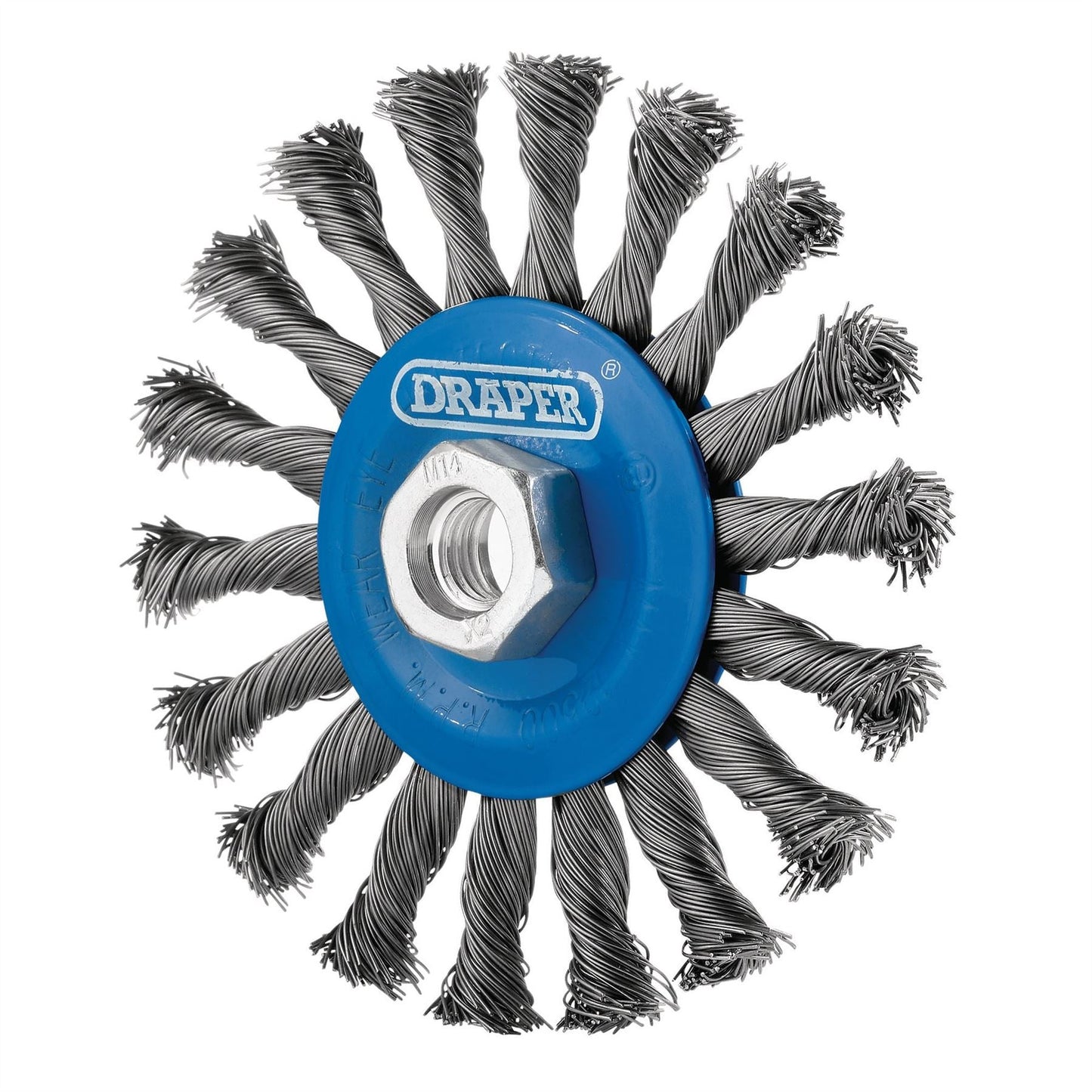 Draper 08058 Steel Twist-Knot Flat Wire Wheel Brush 115mm M14 Draper