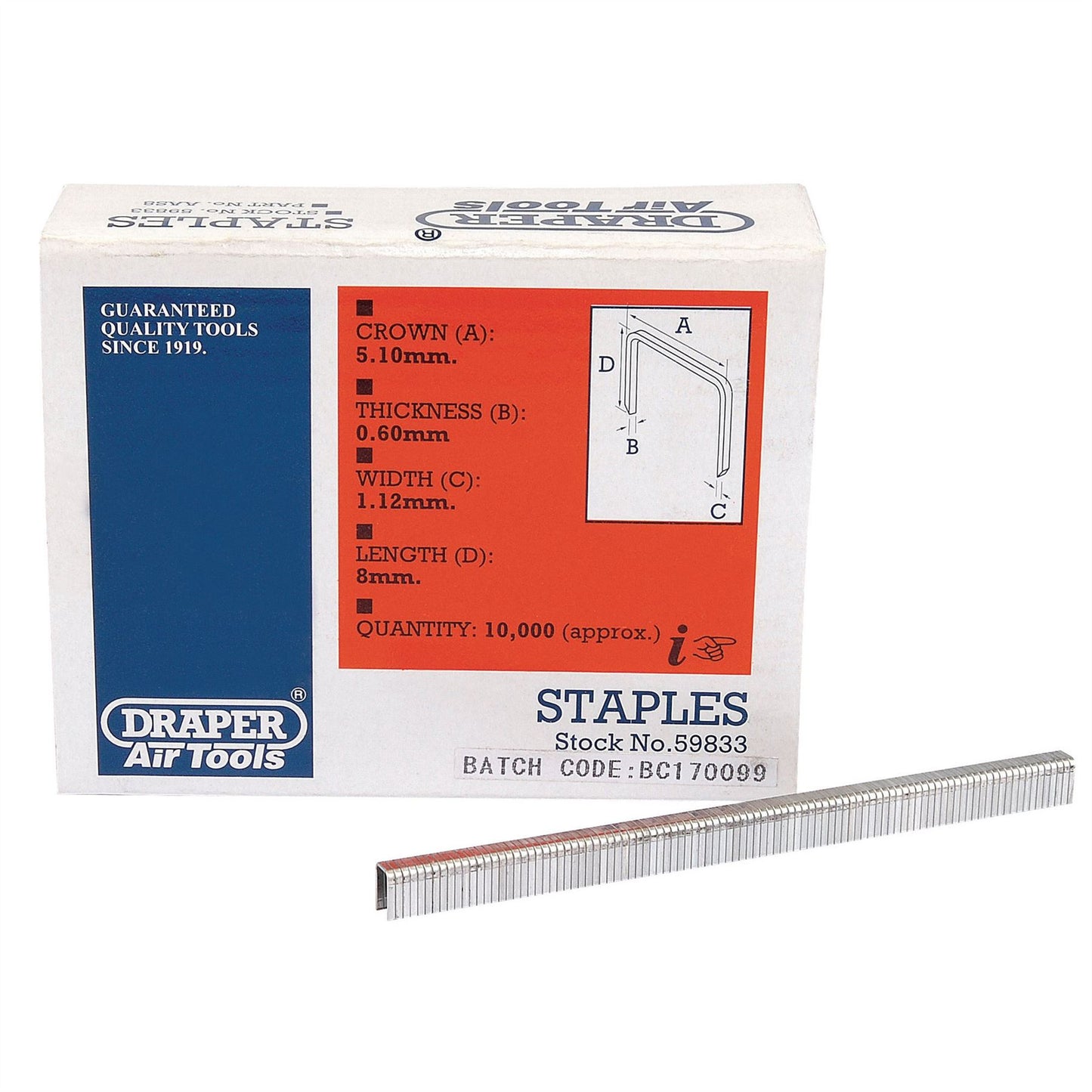 Draper 59833 Staples 8mm Pack of 10000 Draper