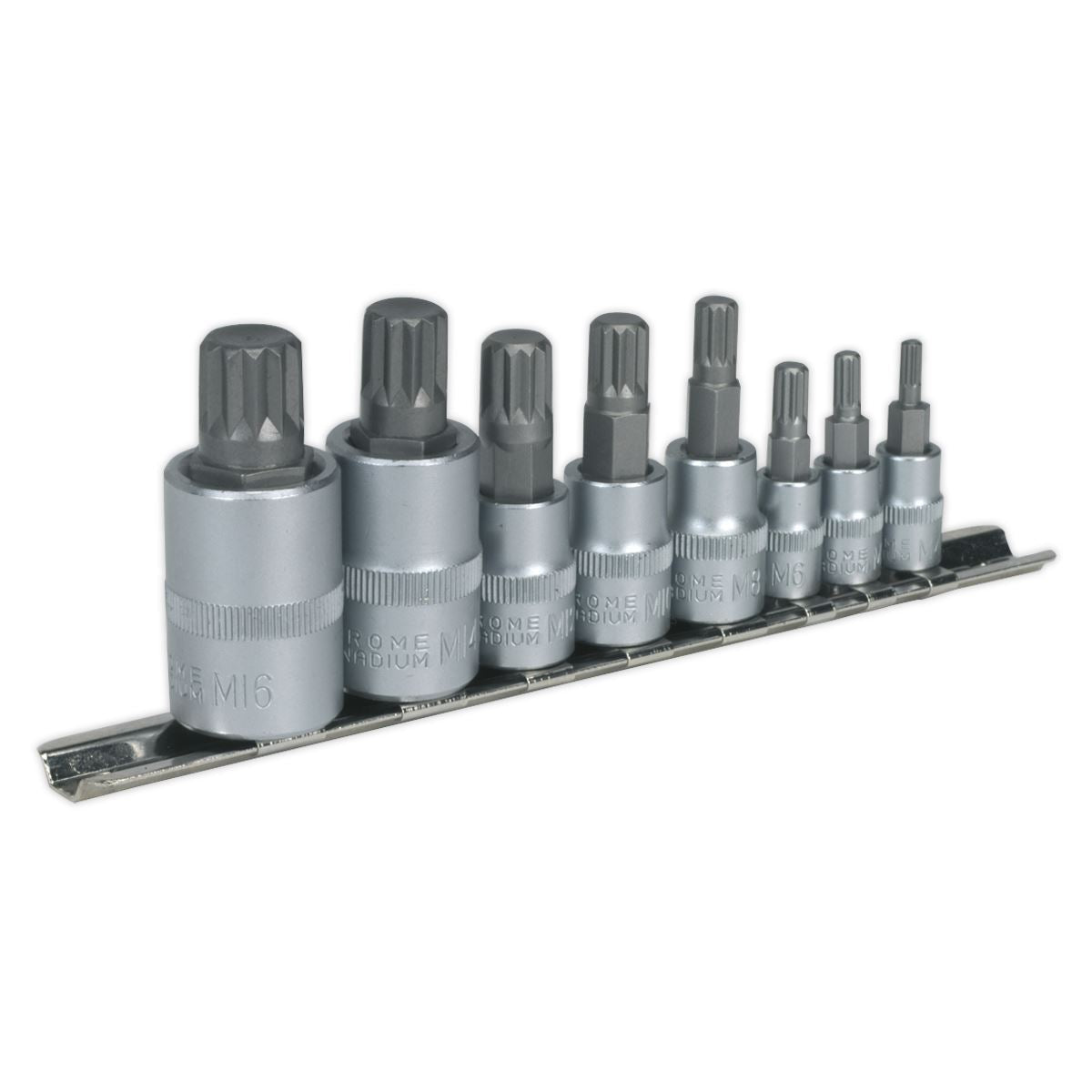 Sealey AK6214 Spline Socket Bit Set 8pc 1/4" 3/8" & 1/2"Sq Drive Sealey