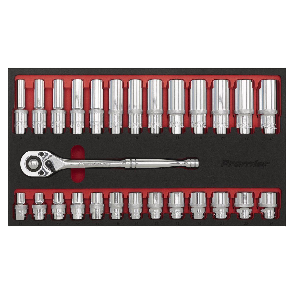 Sealey AK66723 Ratchet Wrench & Socket Set 27pc 1/2"Sq Drive Sealey
