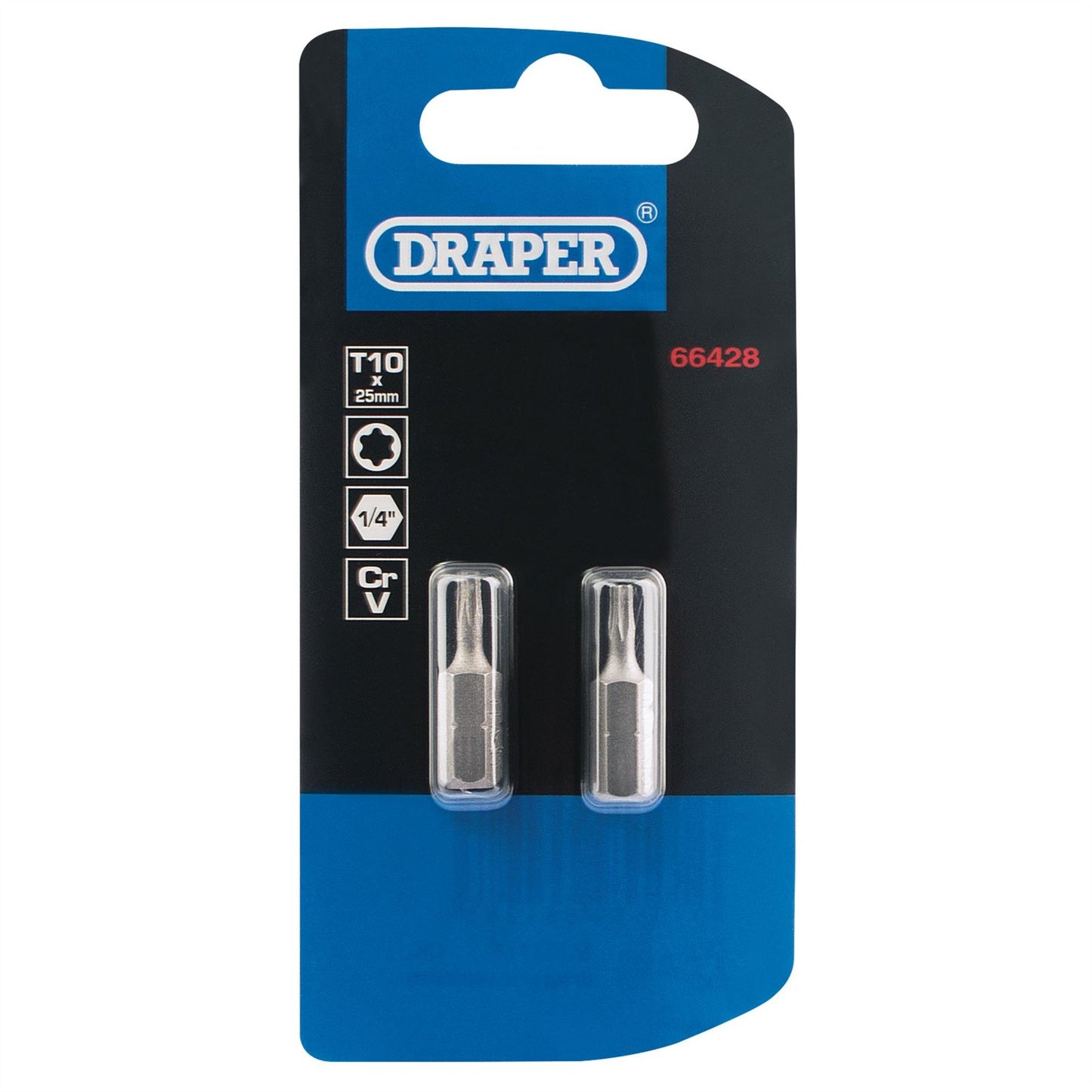 Draper 66428 TX-STAR® Insert Bit 1/4" Hex 25mm Long T10 Pack of 2 Draper