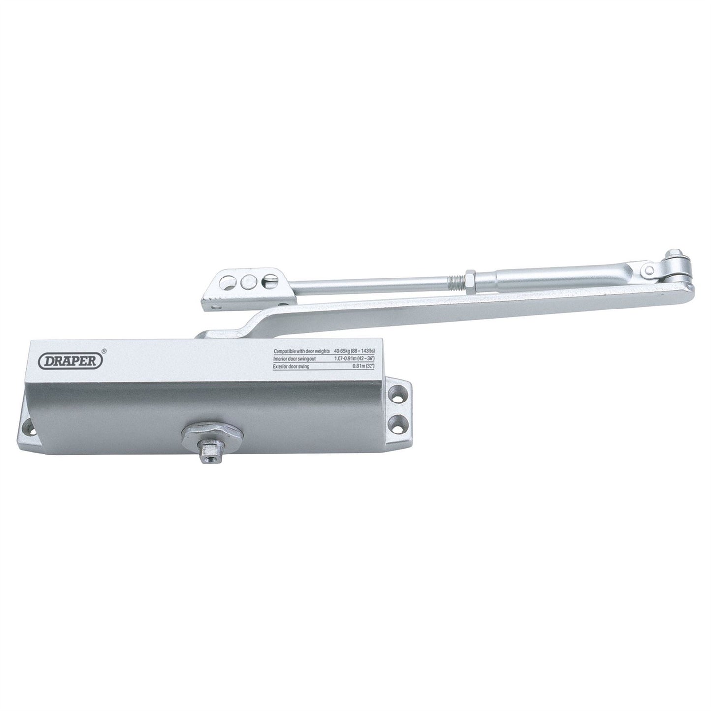 Draper 62892 Adjustable Automatic Door Closer for Doors Between 40kg and 65kg Draper