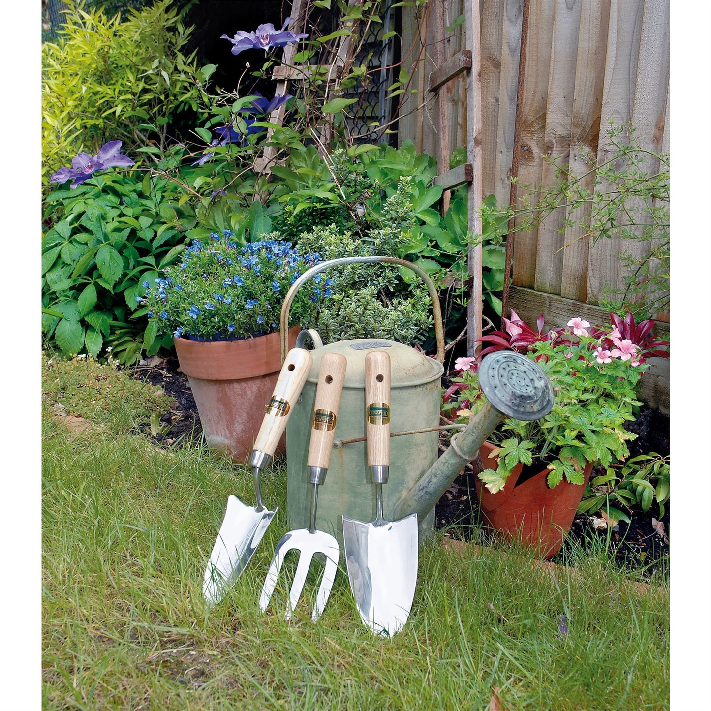 Draper 09565 Heritage Stainless Steel Hand Fork and Trowels Set with Ash Handles 3 Piece Draper