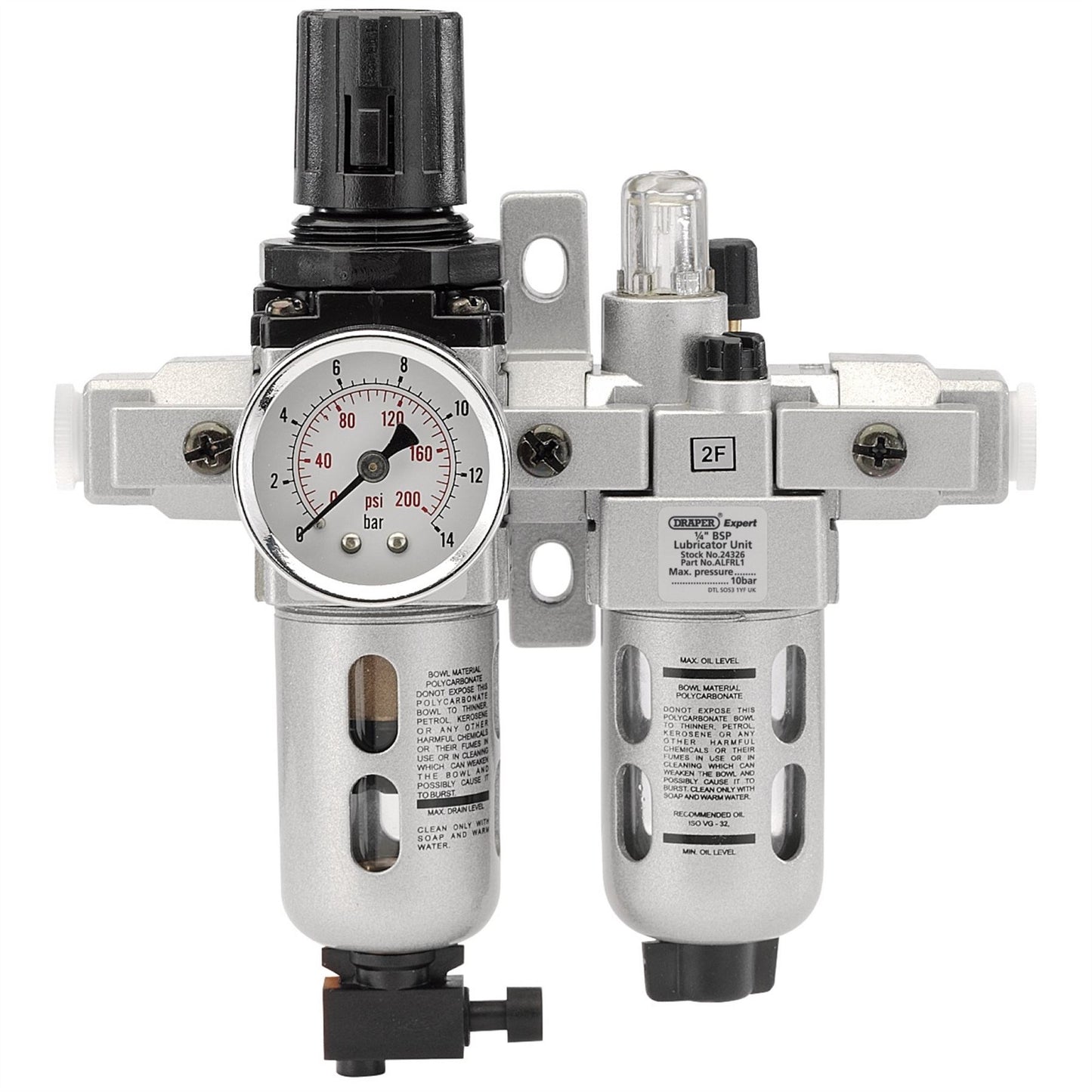 Draper 24326 1/4" BSP Combined Filter/Regulator/Lubricator Unit FRL Draper