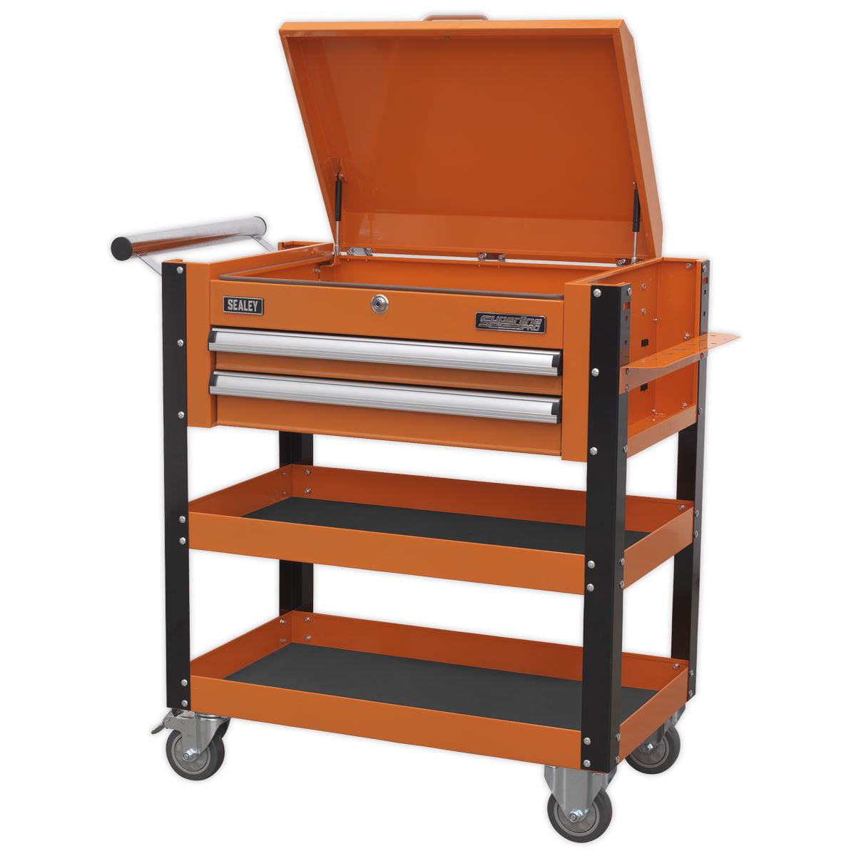 Sealey AP760MO Heavy-Duty Mobile Tool & Parts Trolley 2 Drawers & Lockable Top - Orange Sealey
