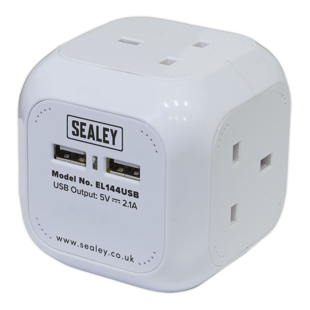 Sealey EL144USB Extension Cable Cube 1.4m 4 x 230V & 2 x USB Sockets - White Sealey