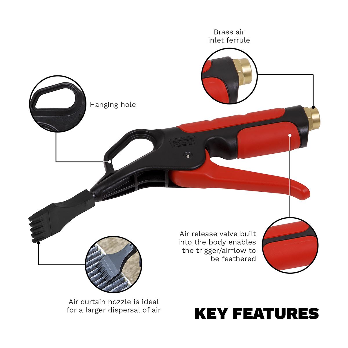 Sealey SA9252 Curtain Air Blow Gun with 1/4"BSP Air Inlet Sealey
