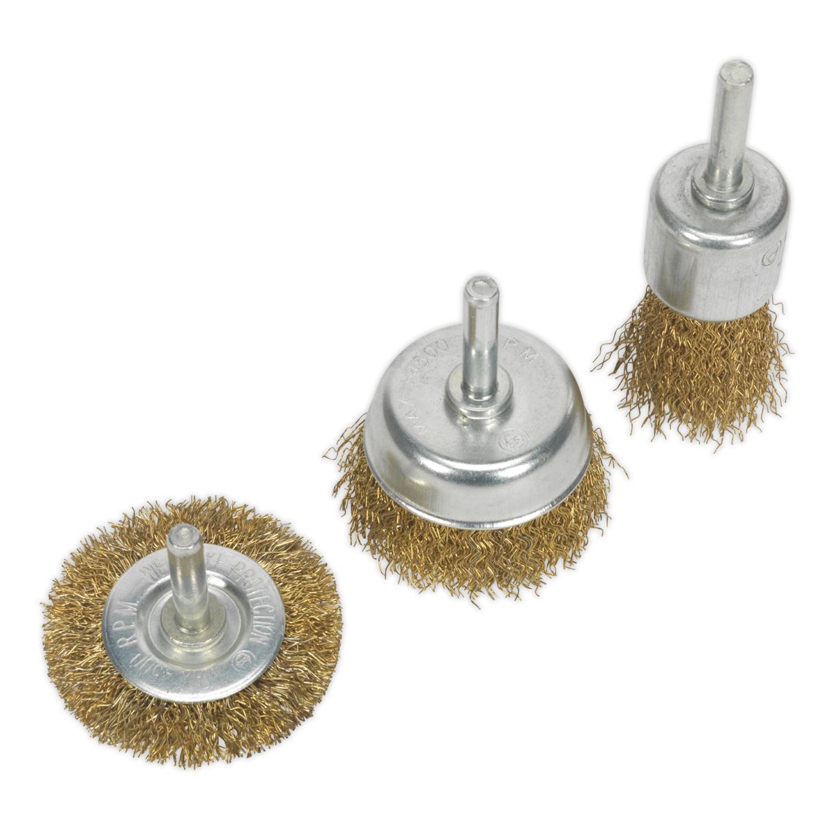 Sealey BWBS03 Crimped Wire Brush Set 3pc Brassed Sealey