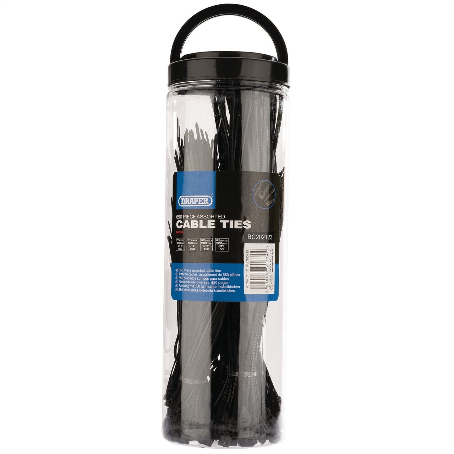 Draper 90734 Assorted Nylon Cable Ties Pack of 650 Draper