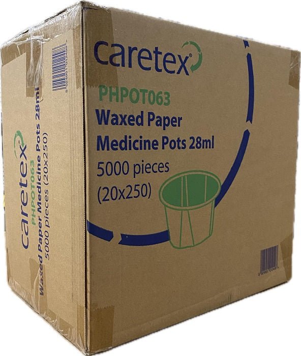Caretex Wax Paper Medicine Pots 28ml 20 Boxes Case 5000 Caretex
