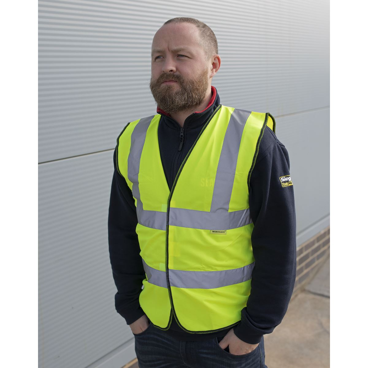 Sealey 9804M Hi-Vis Waistcoat (Site and Road Use) Yellow - Medium Sealey