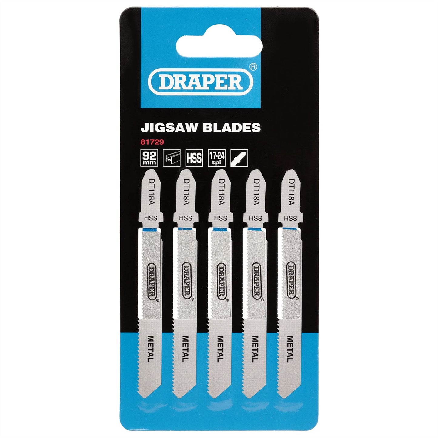 Draper 81729 DT118A Jigsaw Blade Set 92mm 5 Piece Draper