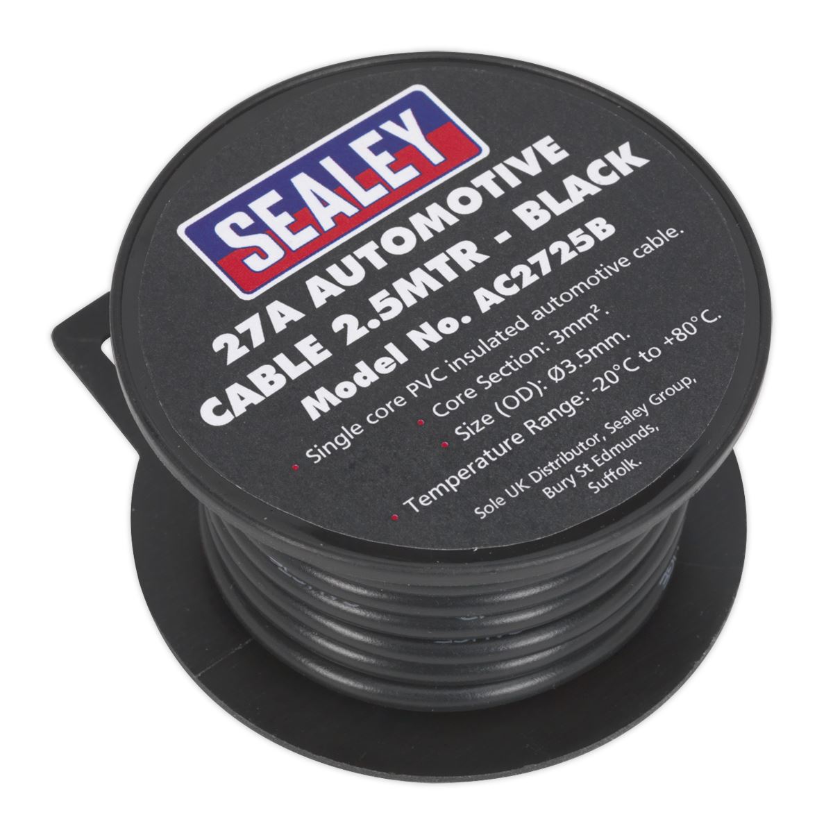 Sealey AC2725B Automotive Cable Thick Wall 27A 2.5m Black Sealey