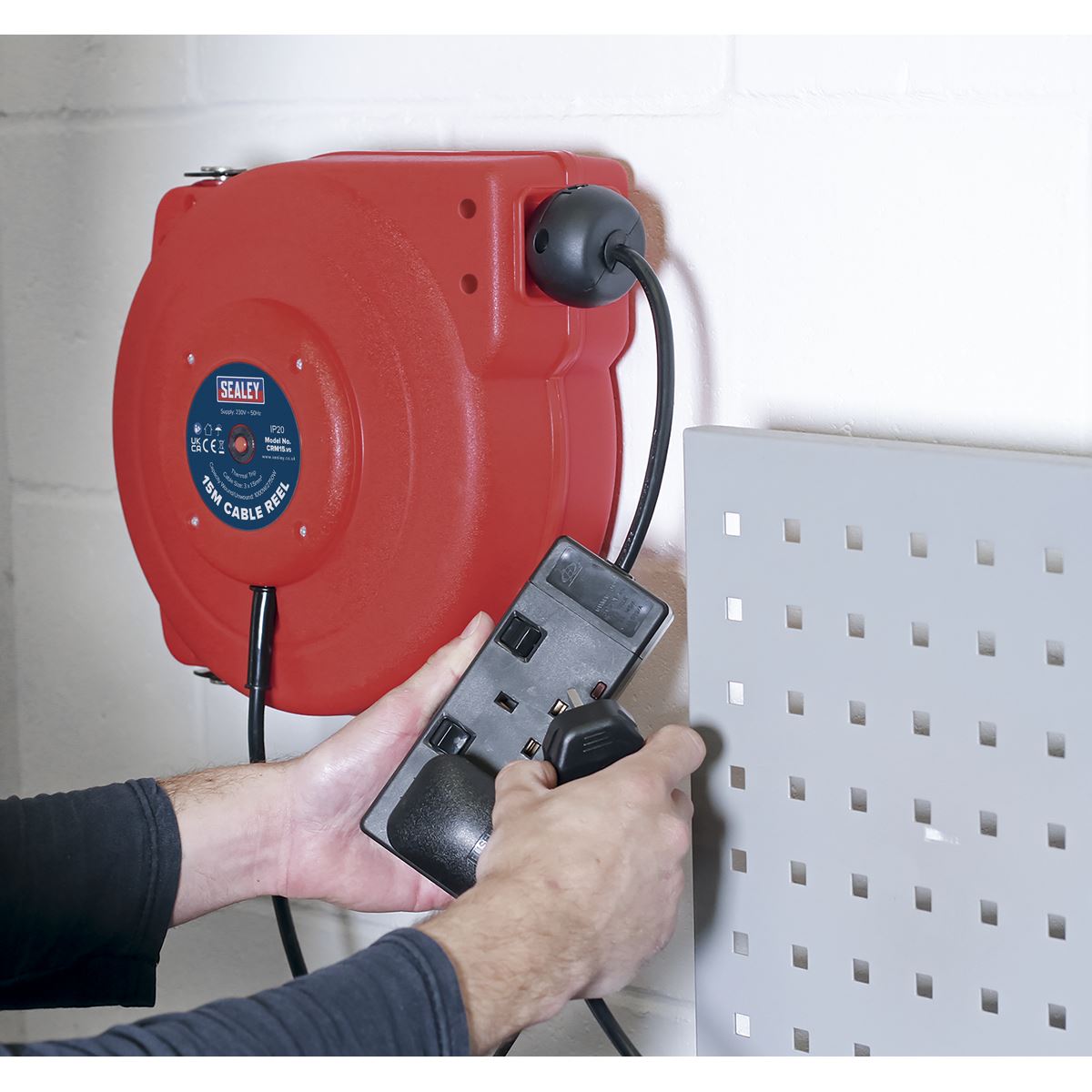 Sealey CRM15 Cable Reel System Retractable 15m 2 x 230V Socket Sealey