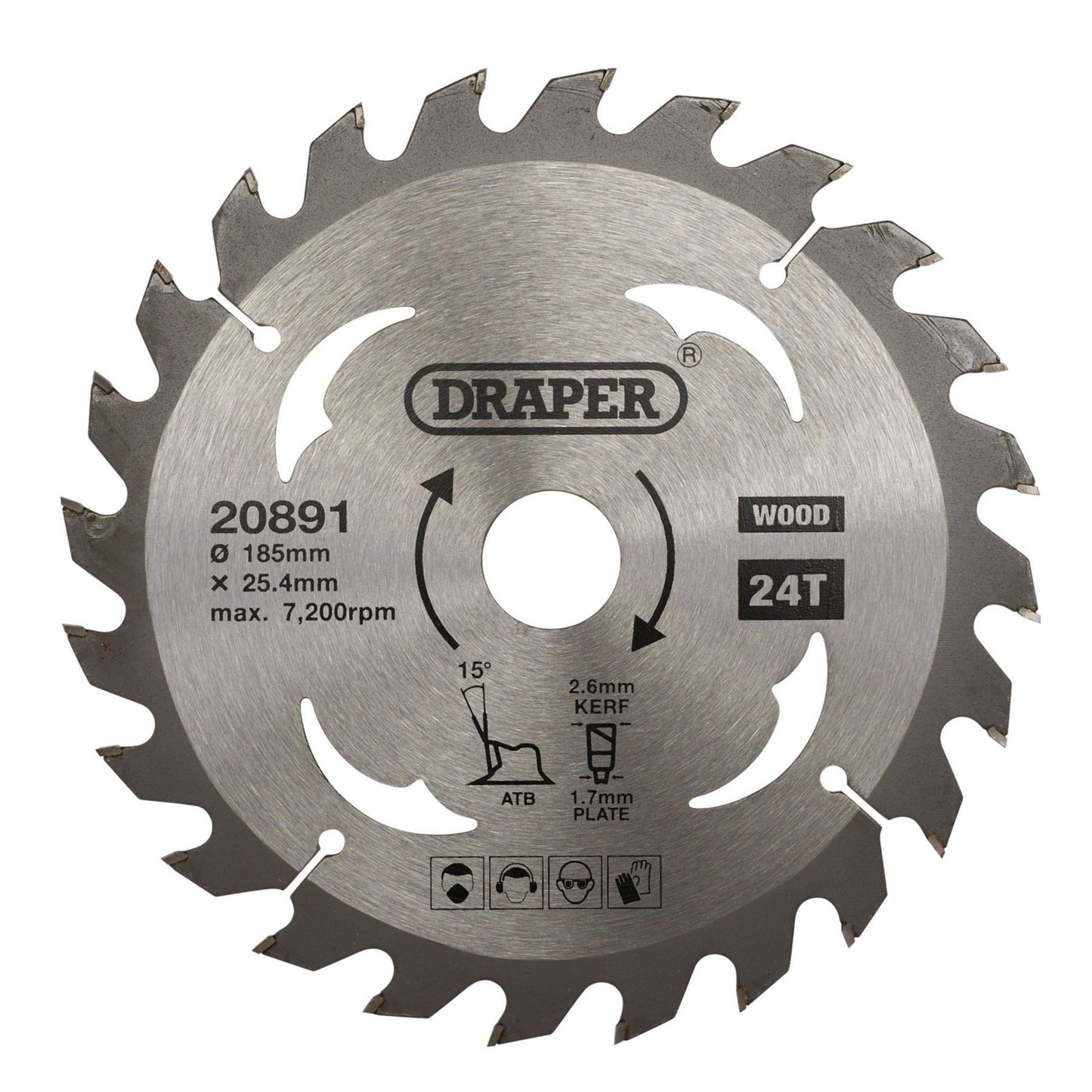 Draper 20891 TCT Circular Saw Blade for Wood 185 x 25.4mm 24T Draper