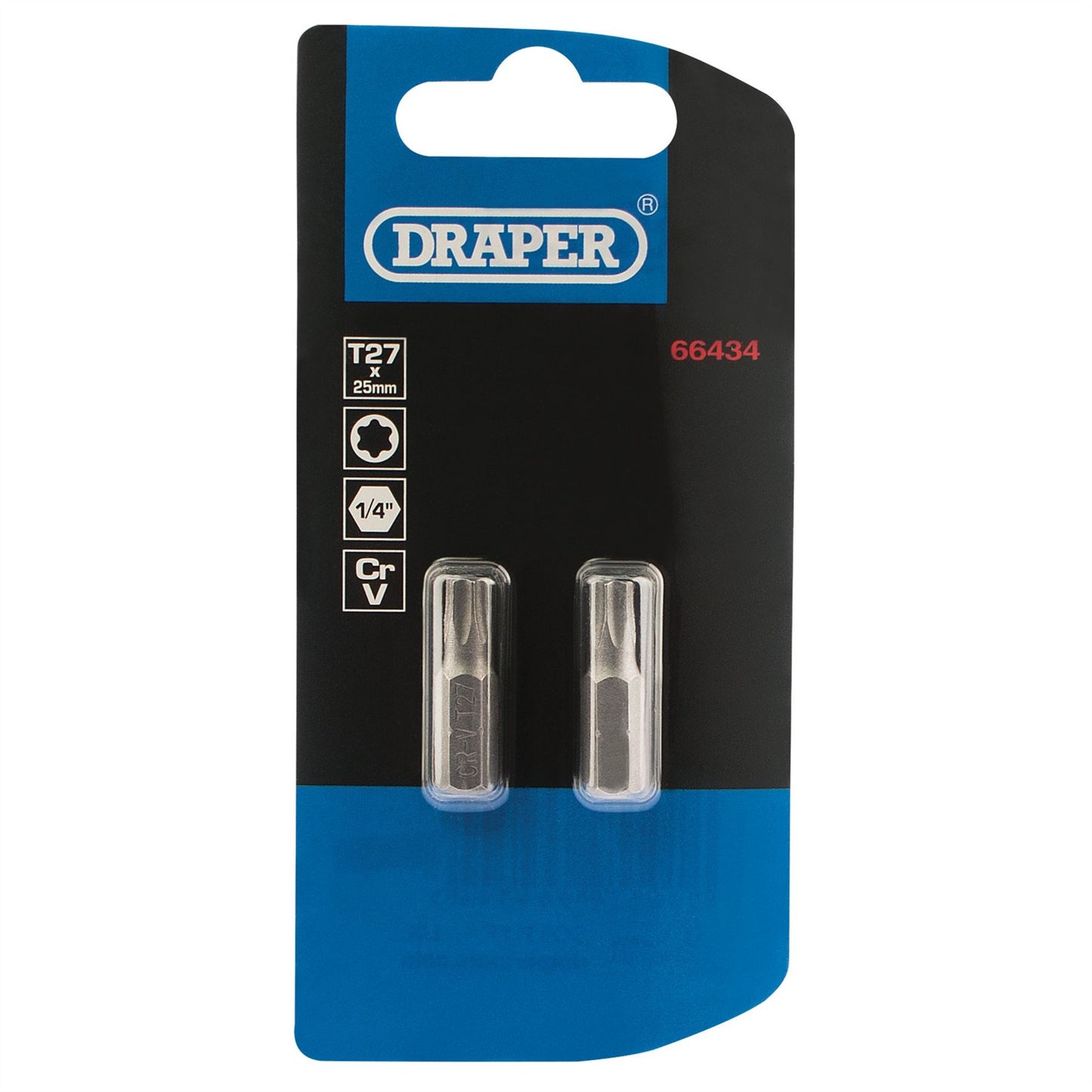 Draper 66434 TX-STAR® Insert Bit 1/4" Hex 25mm Long T27 Pack of 2 Draper