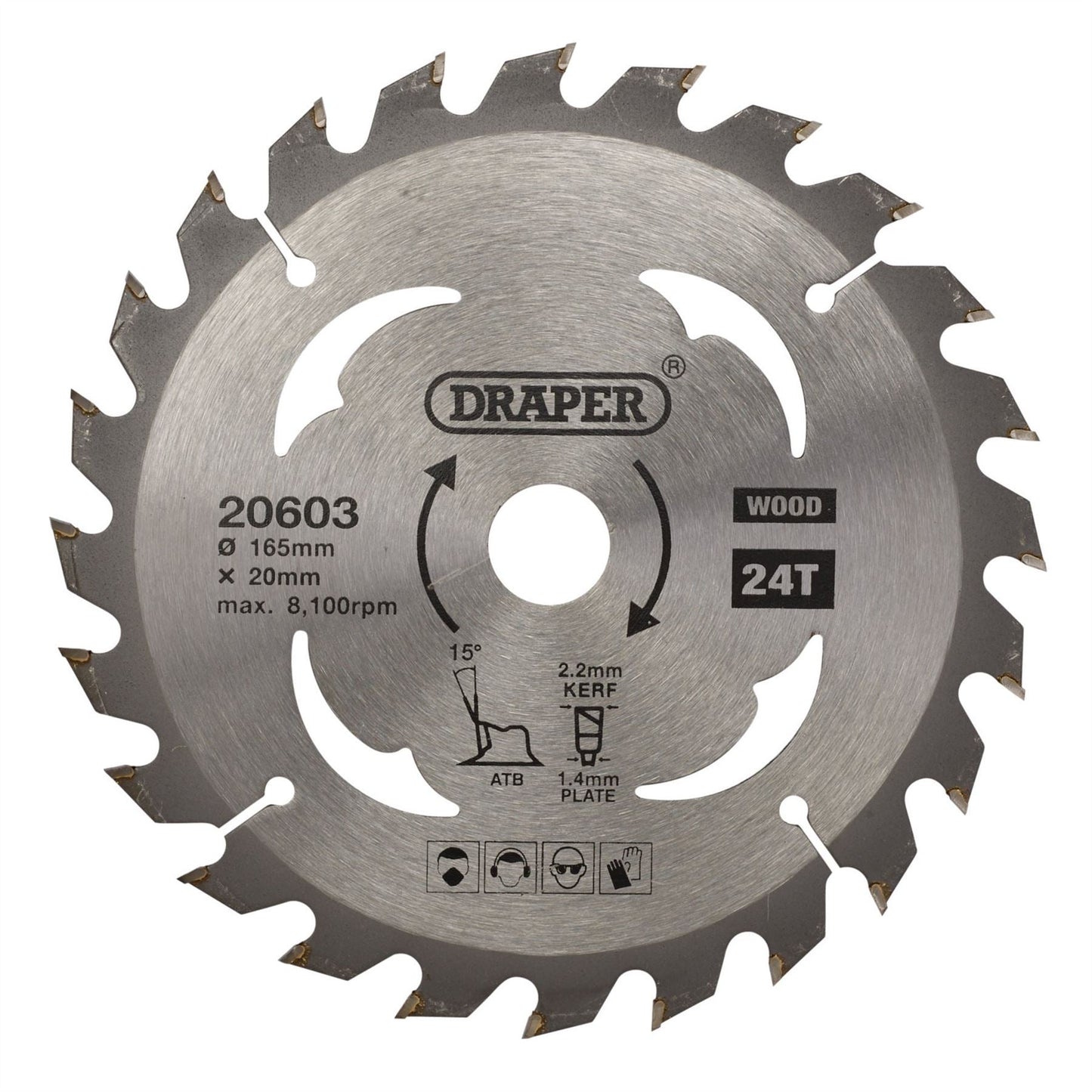 Draper 20603 TCT Circular Saw Blade for Wood 165 x 20mm 24T Draper