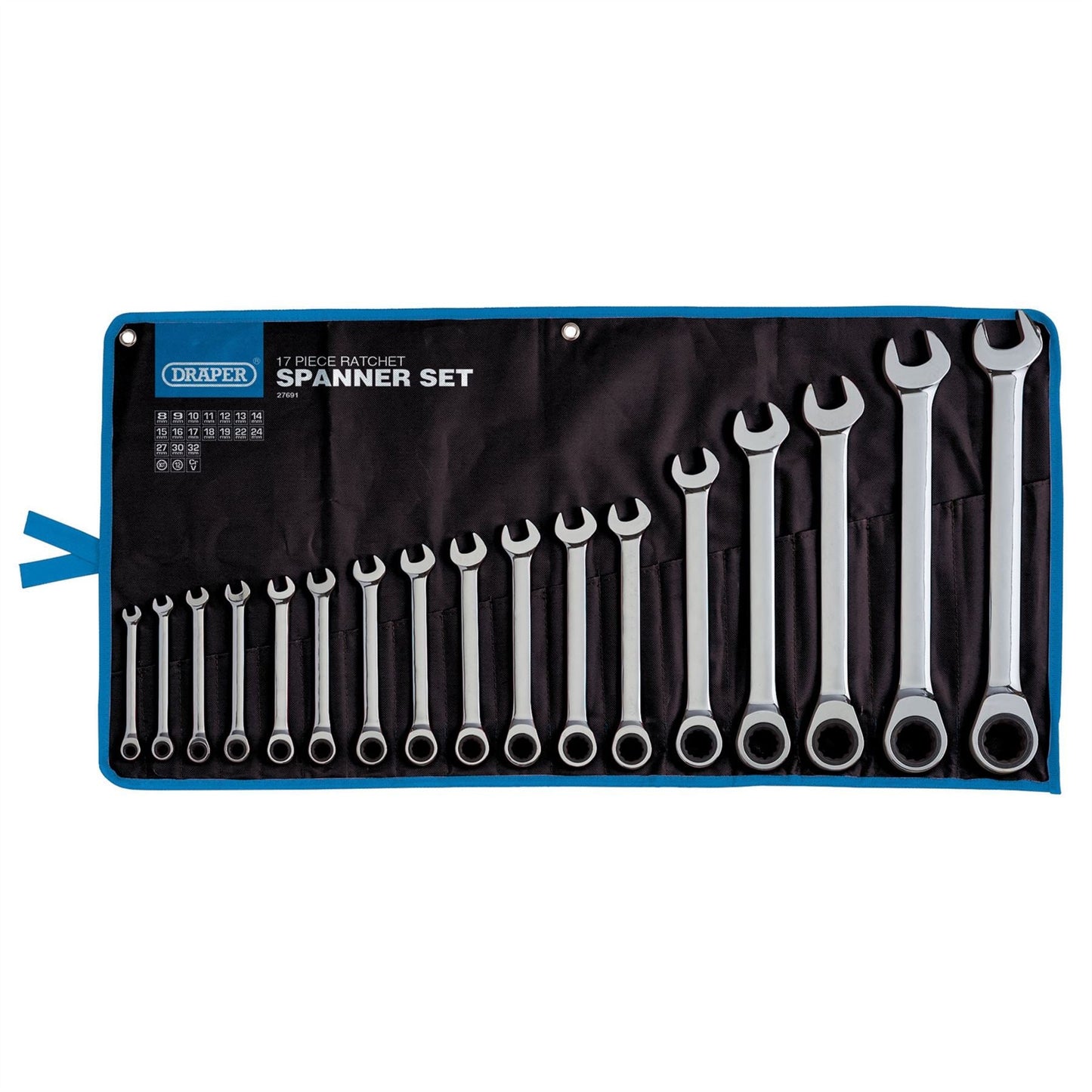 Draper 27691 HI-TORQ® Metric Ratchet Combination Spanner Set 17 Piece Draper