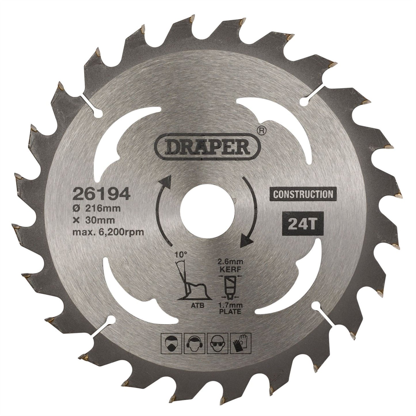 Draper 26194 TCT Construction Circular Saw Blade 216 x 30mm 24T Draper