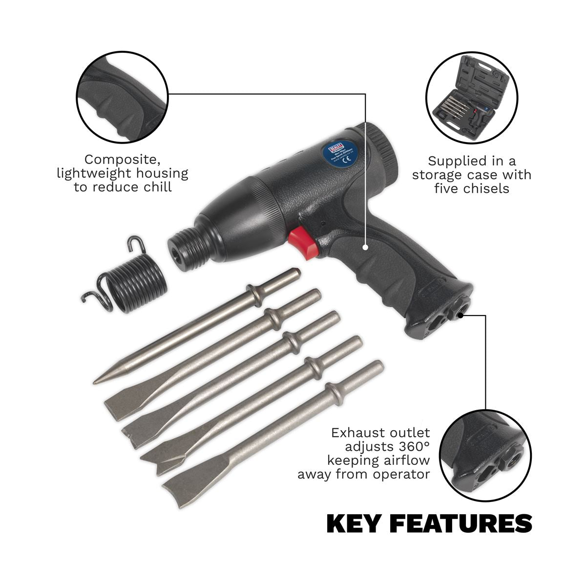 Sealey SA613 Air Hammer Kit Composite Premier - Medium Stroke Sealey