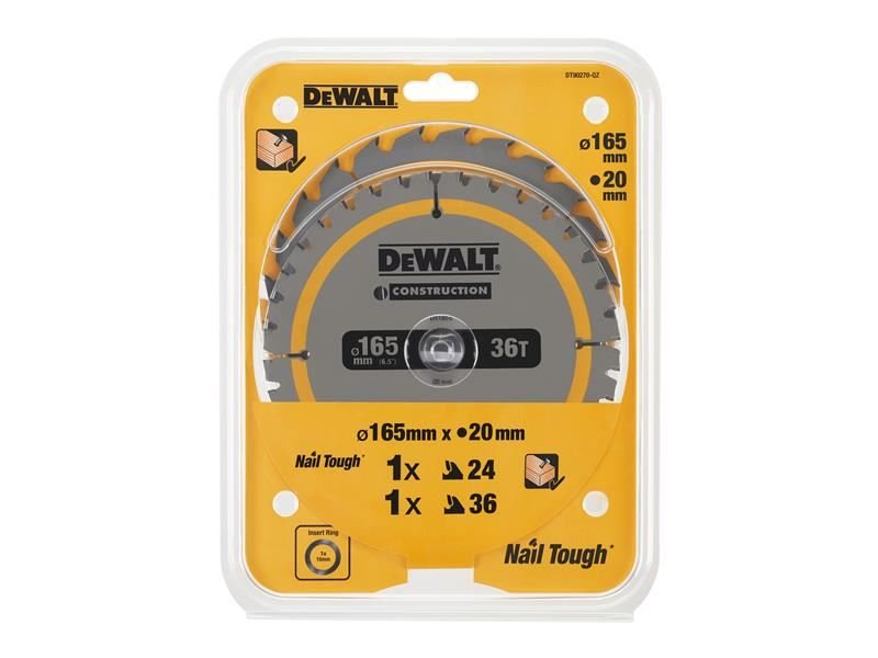 Dewalt Dt90270 Construction Circular Saw Blade 2 Pack 165 X 20mm X 24t/36t Dewalt