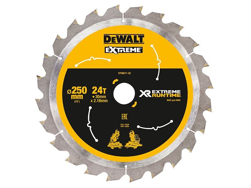 Dewalt Extreme Runtime Flexvolt Mitre Saw Blade 250 X 30mm X 24t Dewalt