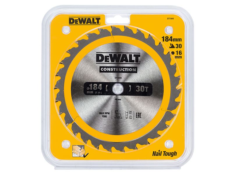 Dewalt Portable Construction Circular Saw Blade 184 X 16mm X 30t Dewalt
