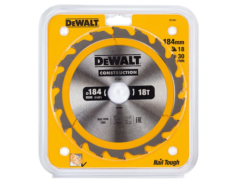 Dewalt Portable Construction Circular Saw Blade 184 X 30mm X 18t Dewalt